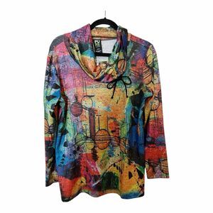 Pure Essence Canada Urbanology NWT Cowl Neck Top Sz L Art To Wear Geometric K11